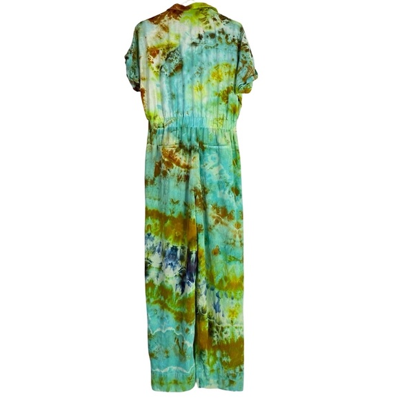 Handmade Tie Dye Jumpsuit Womens Size 8 Linen Jumper Pants Straight Leg Romper - Picture 10 of 14